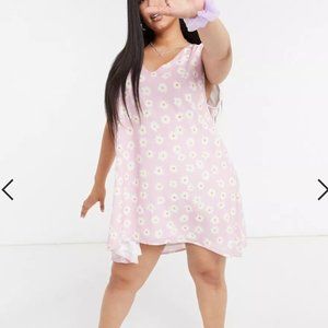 Another Reason Plus mini smock dress in pink daisy print